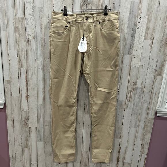 New Prana Stretch Zion Slim Tapered 5 Pocket Sandbar Tan Pants Mens Size 30X32 - Picture 1 of 6